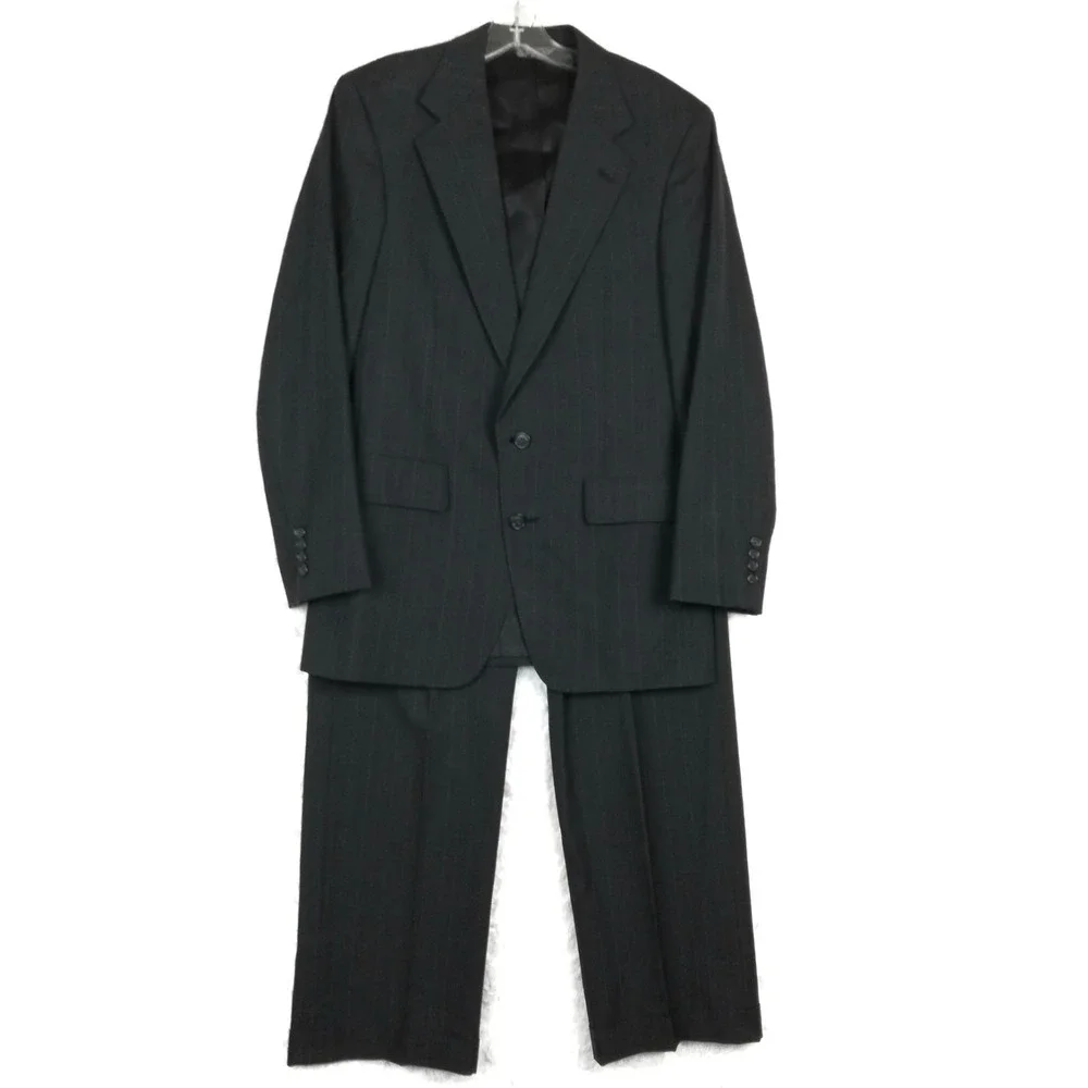 Christian Brooks Mens Suit Blazer Jacket Pants 100% Pure Wool Gray‎ Plaid 40